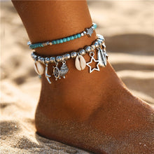 Load image into Gallery viewer, IF ME Bohemian Starfish Beads Stone Anklets for Women BOHO Silver Color Chain Bracelet on Leg Beach Ankle Jewelry 2018 NEW Gifts
