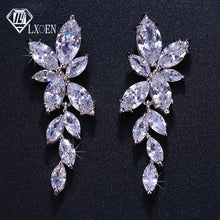 Load image into Gallery viewer, LXOEN Marquise Cut Flower Zirconia Crystal Long Drop Earrings for Women Shiny Leaf CZ Stone Bridal Wedding Jewelry