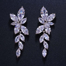 Load image into Gallery viewer, LXOEN Marquise Cut Flower Zirconia Crystal Long Drop Earrings for Women Shiny Leaf CZ Stone Bridal Wedding Jewelry