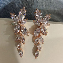 Load image into Gallery viewer, LXOEN Marquise Cut Flower Zirconia Crystal Long Drop Earrings for Women Shiny Leaf CZ Stone Bridal Wedding Jewelry