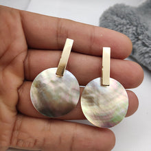 Load image into Gallery viewer, Minimalist Natural Abalone Shell Earrings Round Pendant Large Earrings Silver Gold Shell Earrings for Women Earrings Gold