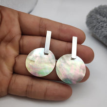 Load image into Gallery viewer, Minimalist Natural Abalone Shell Earrings Round Pendant Large Earrings Silver Gold Shell Earrings for Women Earrings Gold
