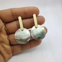 Load image into Gallery viewer, Minimalist Natural Abalone Shell Earrings Round Pendant Large Earrings Silver Gold Shell Earrings for Women Earrings Gold