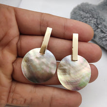 Load image into Gallery viewer, Minimalist Natural Abalone Shell Earrings Round Pendant Large Earrings Silver Gold Shell Earrings for Women Earrings Gold