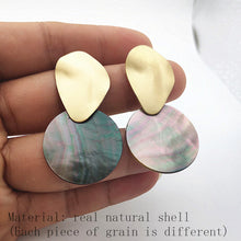 Load image into Gallery viewer, Minimalist Natural Abalone Shell Earrings Round Pendant Large Earrings Silver Gold Shell Earrings for Women Earrings Gold