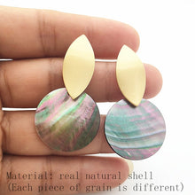 Load image into Gallery viewer, Minimalist Natural Abalone Shell Earrings Round Pendant Large Earrings Silver Gold Shell Earrings for Women Earrings Gold