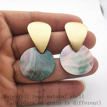 Load image into Gallery viewer, Minimalist Natural Abalone Shell Earrings Round Pendant Large Earrings Silver Gold Shell Earrings for Women Earrings Gold