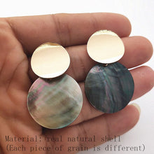 Load image into Gallery viewer, Minimalist Natural Abalone Shell Earrings Round Pendant Large Earrings Silver Gold Shell Earrings for Women Earrings Gold