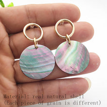 Load image into Gallery viewer, Minimalist Natural Abalone Shell Earrings Round Pendant Large Earrings Silver Gold Shell Earrings for Women Earrings Gold