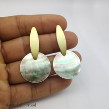 Load image into Gallery viewer, Minimalist Natural Abalone Shell Earrings Round Pendant Large Earrings Silver Gold Shell Earrings for Women Earrings Gold