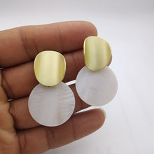 Load image into Gallery viewer, Minimalist Natural Abalone Shell Earrings Round Pendant Large Earrings Silver Gold Shell Earrings for Women Earrings Gold