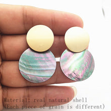 Load image into Gallery viewer, Minimalist Natural Abalone Shell Earrings Round Pendant Large Earrings Silver Gold Shell Earrings for Women Earrings Gold