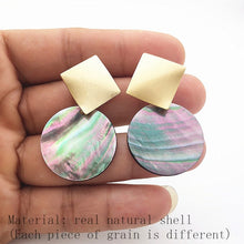 Load image into Gallery viewer, Minimalist Natural Abalone Shell Earrings Round Pendant Large Earrings Silver Gold Shell Earrings for Women Earrings Gold