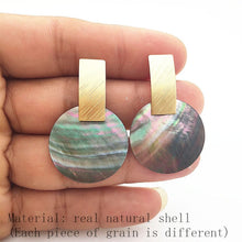 Load image into Gallery viewer, Minimalist Natural Abalone Shell Earrings Round Pendant Large Earrings Silver Gold Shell Earrings for Women Earrings Gold