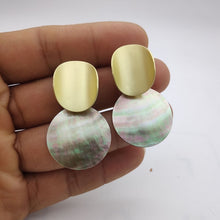 Load image into Gallery viewer, Minimalist Natural Abalone Shell Earrings Round Pendant Large Earrings Silver Gold Shell Earrings for Women Earrings Gold