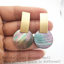 Load image into Gallery viewer, Minimalist Natural Abalone Shell Earrings Round Pendant Large Earrings Silver Gold Shell Earrings for Women Earrings Gold