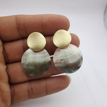 Load image into Gallery viewer, Minimalist Natural Abalone Shell Earrings Round Pendant Large Earrings Silver Gold Shell Earrings for Women Earrings Gold