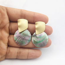 Load image into Gallery viewer, Minimalist Natural Abalone Shell Earrings Round Pendant Large Earrings Silver Gold Shell Earrings for Women Earrings Gold