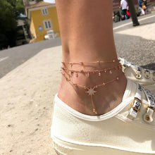 Load image into Gallery viewer, Bohemia Multilayer Crystal Anklet Set Fashion Sequins Star Ankle Bracelets for Women Summer Beach Foot Jewelry Leg Chain Anklets