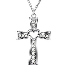 Load image into Gallery viewer, silver color  necklace jewelry women wedding fashion Cross CZ crystal Zircon stone pendant necklace  Christmas gift n296
