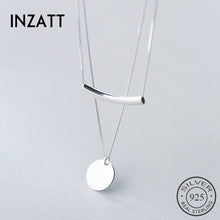 Load image into Gallery viewer, INZATT Real 925 Sterling Silver Layer Chain Geometric Round Disc Bent Pipe Choker Pendant Necklace For Women Party FINE Jewelry