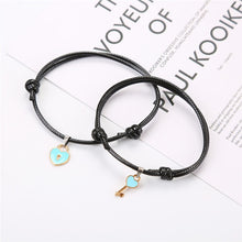 Load image into Gallery viewer, 2 PCs/lot,New Arrival Couple Bracelet Alloy key Heart Lock Charm Bracelet  Handmade Jewelry Rope Bracelet Lovers Gifts for Women