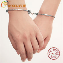 Load image into Gallery viewer, BONLAVIE The Pledge of Eternal Love Magnet Attracts Each Other Silver plated Couples Bracelet Men and Women