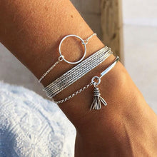 Load image into Gallery viewer, 4 pièces/ensemble bohème couleur argent gland rond Bracelet ensemble pour femmes multicouche pendentif Bracelet 2020 bijoux de mode