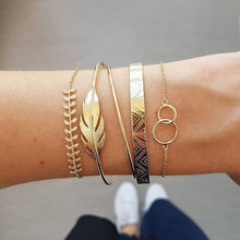 Load image into Gallery viewer, Modyle 5Pcs/set Bohemian Gold color Moon Leaf Crystal Opal Open Bracelet Set for Women Punk Boho Beach Bangle Jewelry Gift
