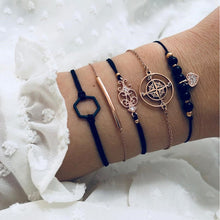 Load image into Gallery viewer, Modyle 5Pcs/set Bohemian Gold color Moon Leaf Crystal Opal Open Bracelet Set for Women Punk Boho Beach Bangle Jewelry Gift