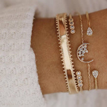 Load image into Gallery viewer, Modyle 5Pcs/set Bohemian Gold color Moon Leaf Crystal Opal Open Bracelet Set for Women Punk Boho Beach Bangle Jewelry Gift