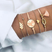 Load image into Gallery viewer, Modyle 5Pcs/set Bohemian Gold color Moon Leaf Crystal Opal Open Bracelet Set for Women Punk Boho Beach Bangle Jewelry Gift