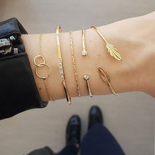 Load image into Gallery viewer, Modyle 5Pcs/set Bohemian Gold color Moon Leaf Crystal Opal Open Bracelet Set for Women Punk Boho Beach Bangle Jewelry Gift