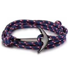 Load image into Gallery viewer, High quality fashion black anchor bracelet men's charm survival rope chain leather friendship bracelet men and women jewelry