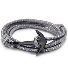 Load image into Gallery viewer, High quality fashion black anchor bracelet men's charm survival rope chain leather friendship bracelet men and women jewelry