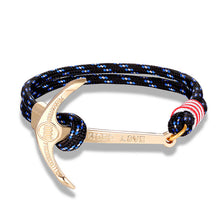 Load image into Gallery viewer, High quality fashion black anchor bracelet men's charm survival rope chain leather friendship bracelet men and women jewelry